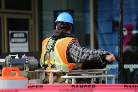 construction guy wearing blue helmet
